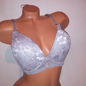 Victoria Secret Nursing Bra 36DDD No Wire Gray Floral Lace Wireless Body by Vict